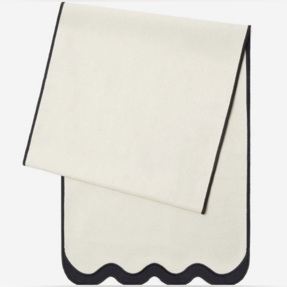 Chan Luu Cream and Black Table Runner Black Scalloped Trim 14" x 72" 100% Cotton